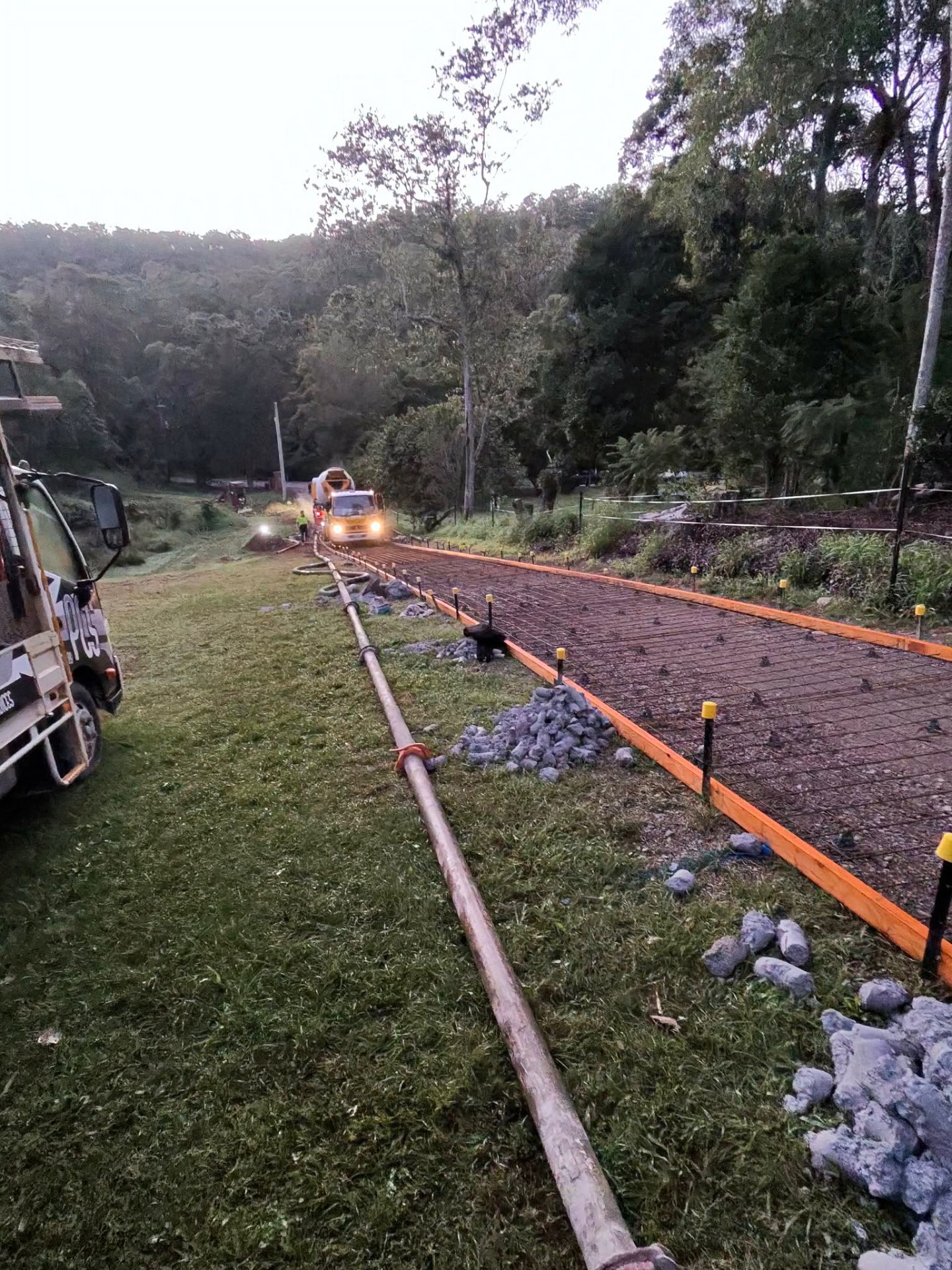 Driveway formwork and steel mesh set up ready for the pour